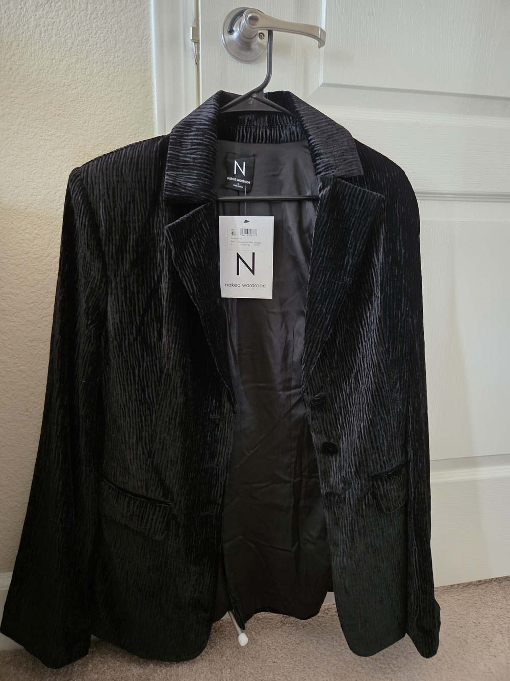 Naked Wardrobe Black Crushed Velvet Blazer